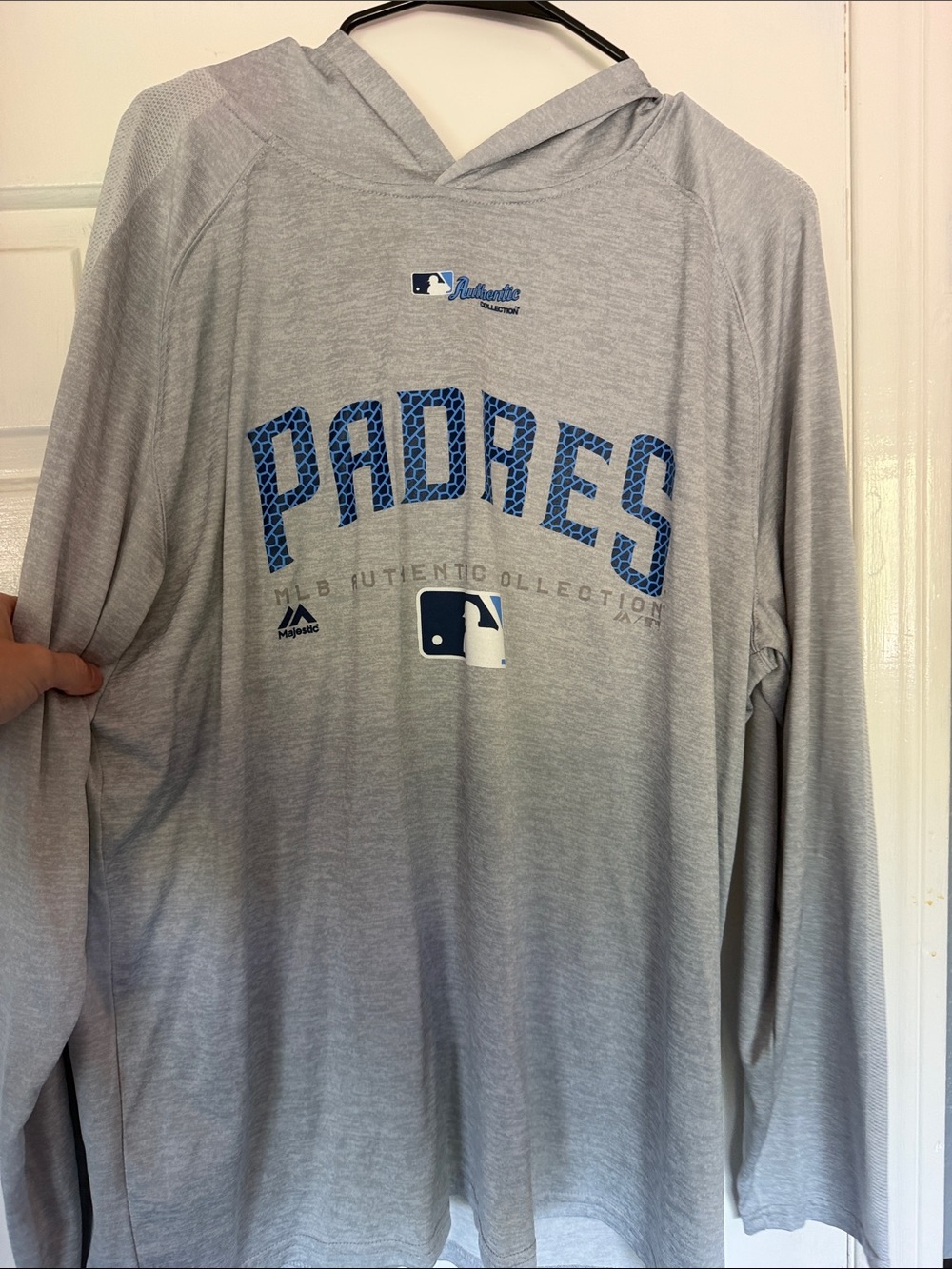 Majestic Gray and Blue Padres Hooded Pullover